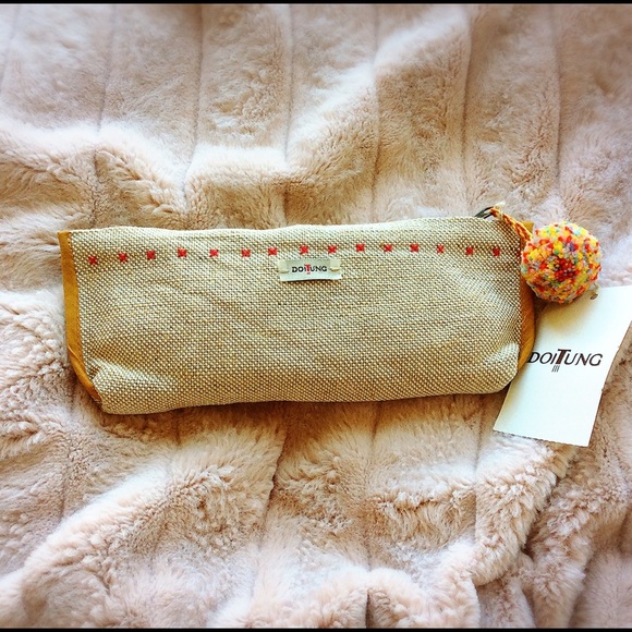Tan Pencil Case with Pom Pom - Picture 2 of 8